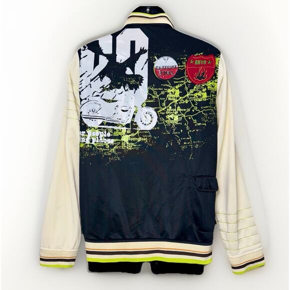 Vintage Y2K Caffeine Track Jacket Mens Medium Navy White Zip Raven Motorcycle - Picture 5 of 9